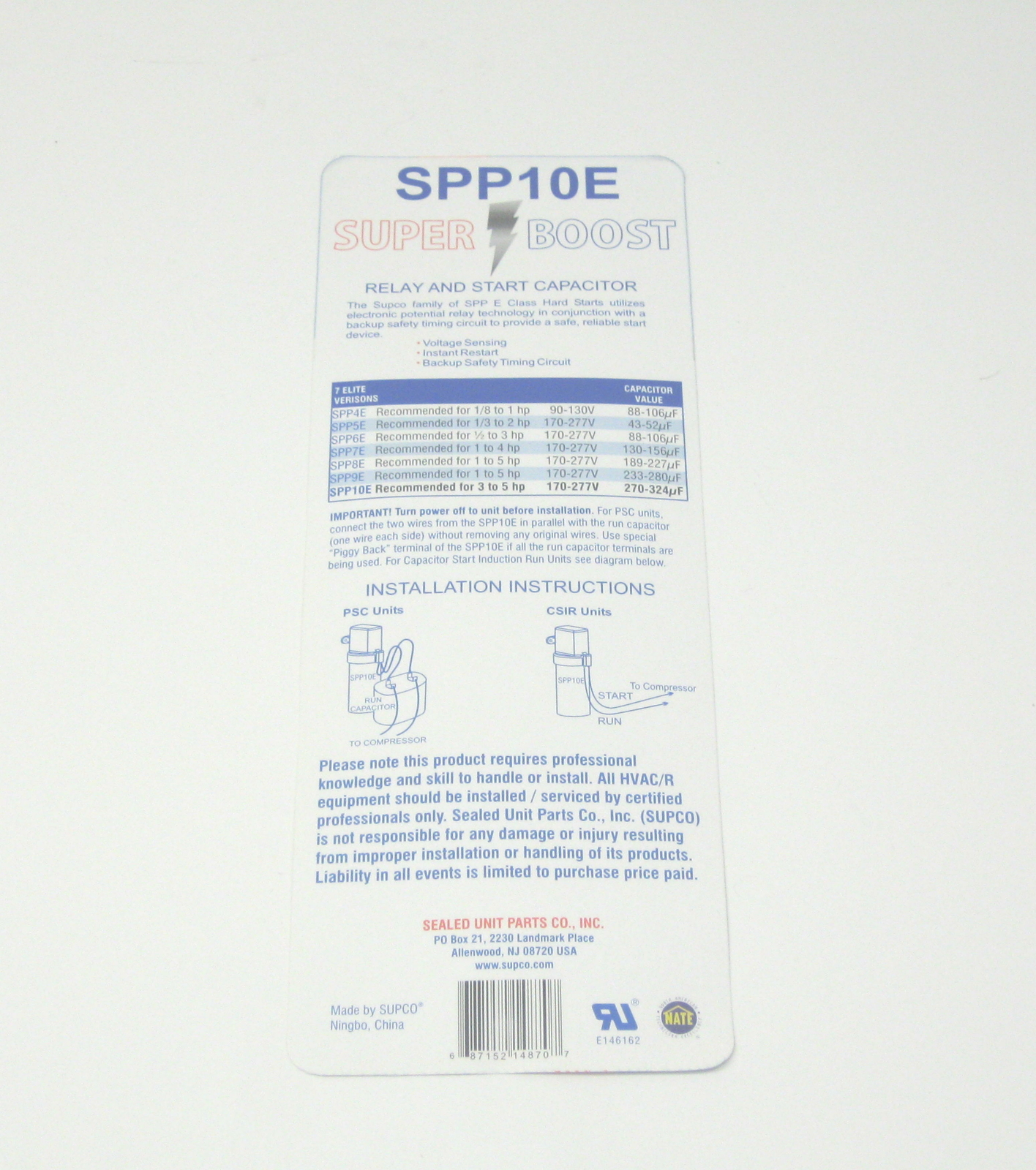 Supco SPP10E Super Boost Electronic Potential Relay & Start Capacitor 3 to 5 HP gallery
