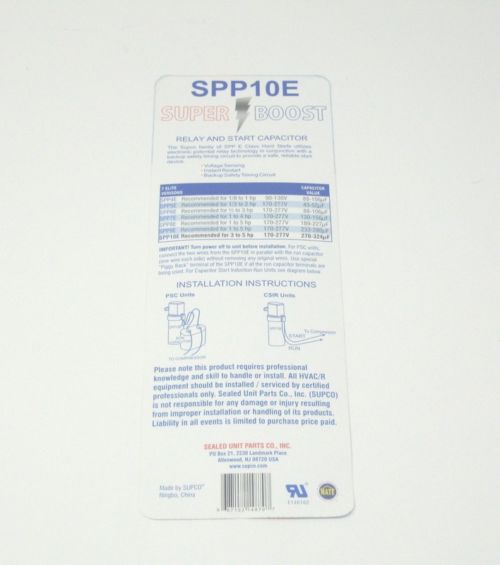 Supco SPP10E Super Boost Electronic Potential Relay & Start Capacitor 3 to 5 HP gallery
