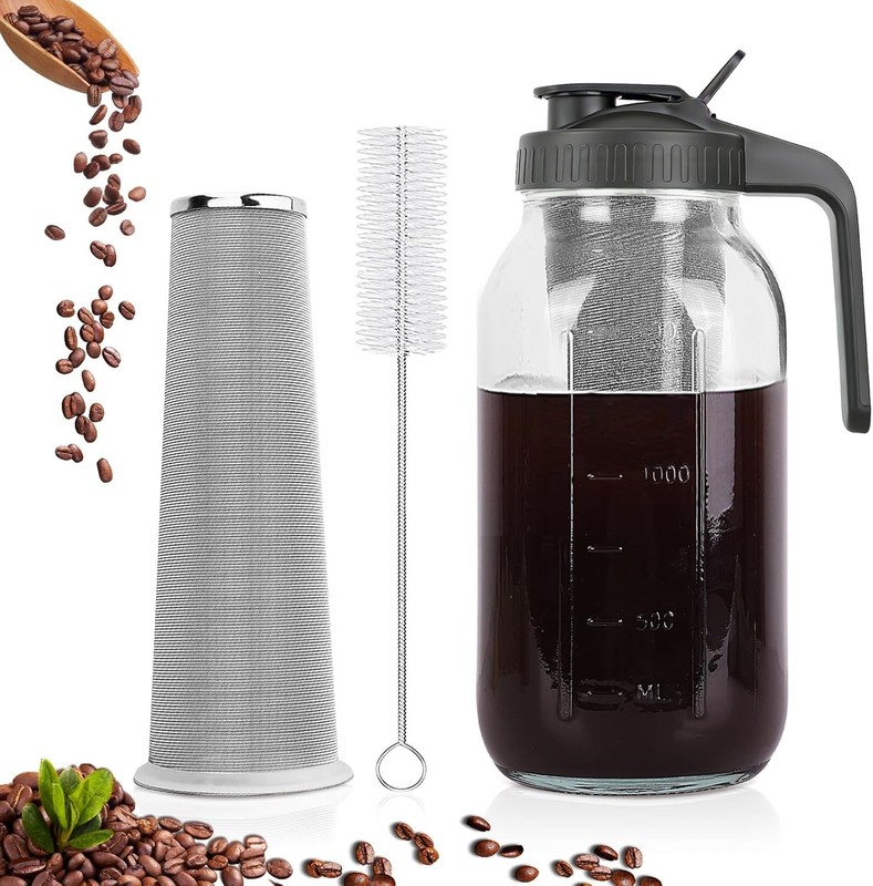 Cold Brew Coffee Maker Mason Jar Pitcher 64oz Iced Tea Lemonade Filter gallery