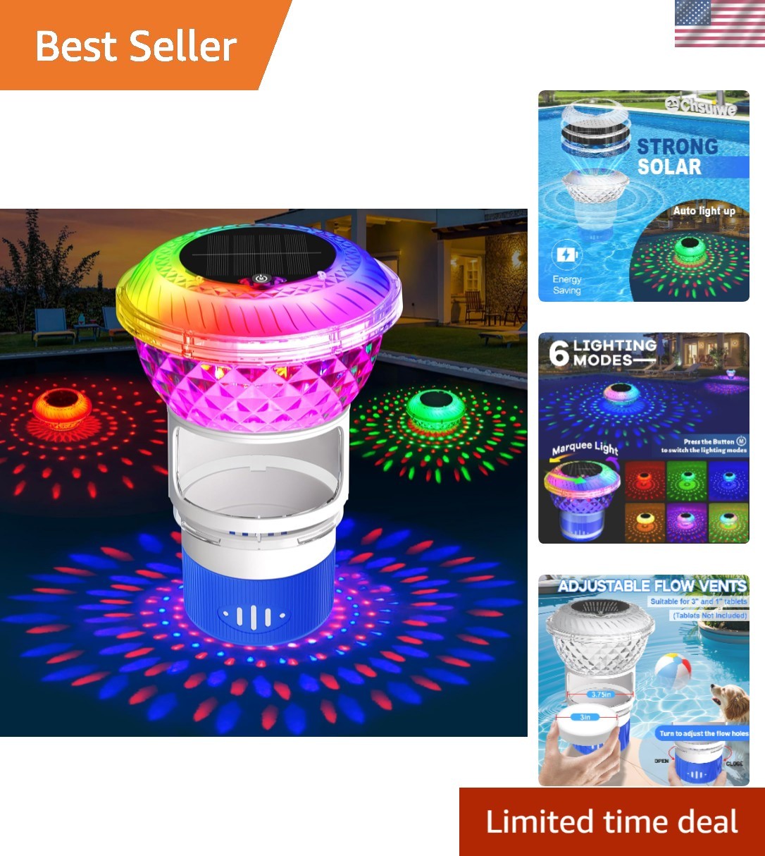 Pool Chlorine Floater with Marquee Light,Color-Changing Chlorine Floater with... gallery