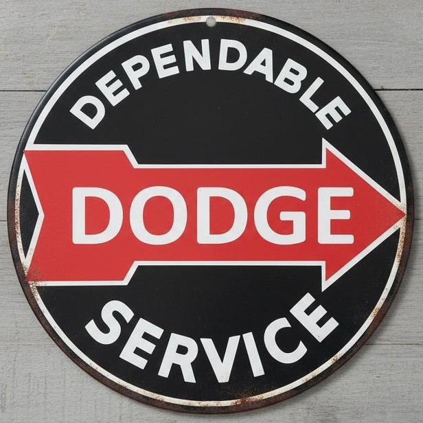 Dependable Dodge Service 8" Diameter Vintage Novelty Metal Sign Made In USA gallery