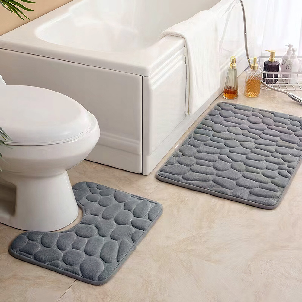2 Piece Bathroom Rug Washable Bath Mat Set Memory Foam Toilet U-Shaped Non Slip gallery