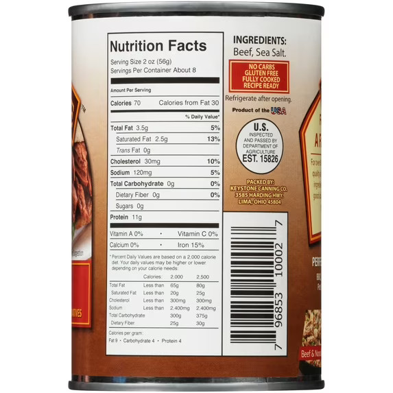 Keystone Meats All Natural Beef 3 Cans | Fully Cooked 14.5 oz Canned Meat Bulk gallery