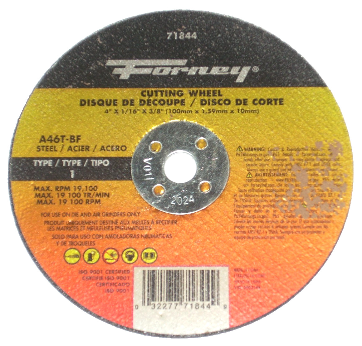 Forney 4 x 1/16 x 3/8 Cut Off Wheels for Metal Type 1, 2pk - 71844 gallery