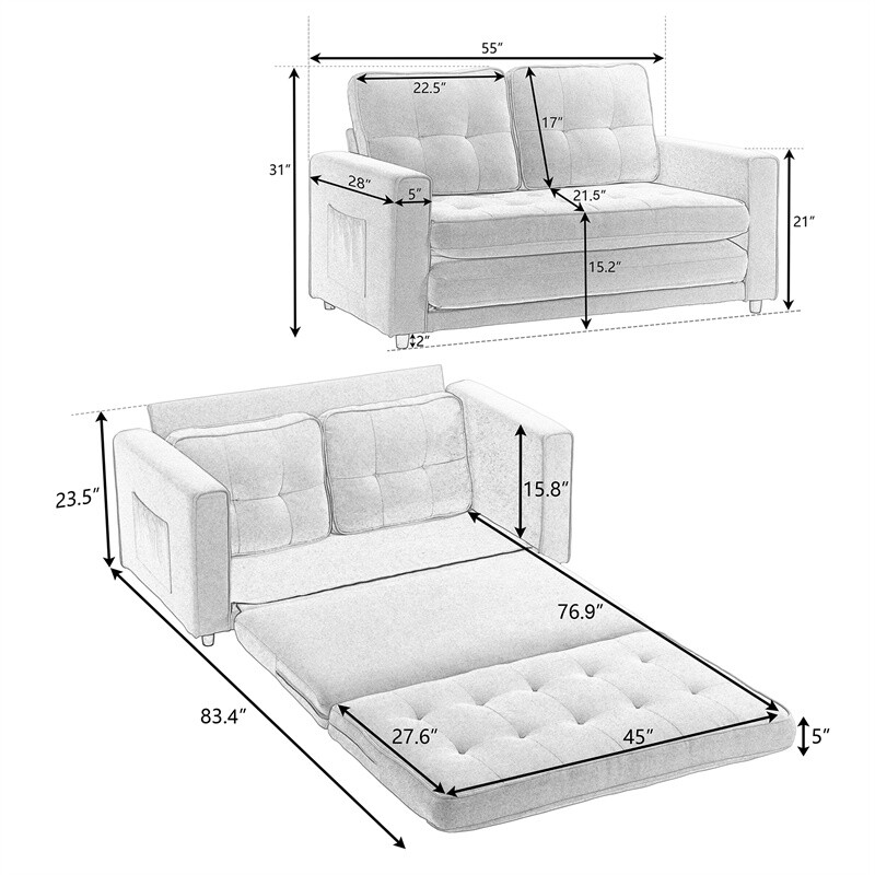 3-in-1 Fold Sofa Convertible Futon Pull Out Sofa Bed Sleeper Chair Loveseat gallery