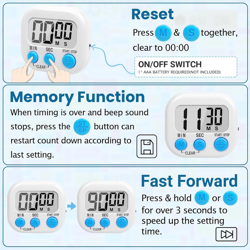 12 Pack Digital Kitchen Timers Large LCD Magnetic Countdown Timers with Alarm gallery