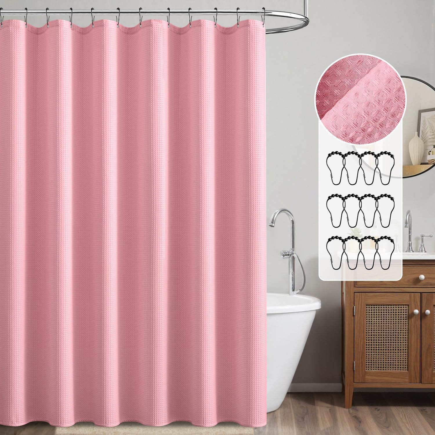 MIULEE Waffle Weave Fabric Shower Bath Curtain with 12 Metal Hooks 260GSM Hea... gallery