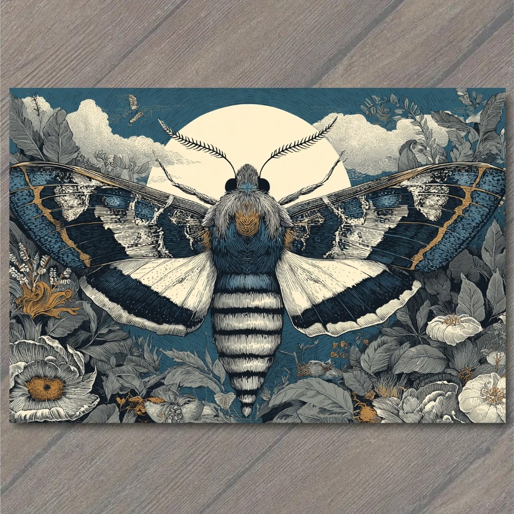 Art Print Lunar Moth Botanical Moonlight Blue Wings Floral Nature Gothic gallery