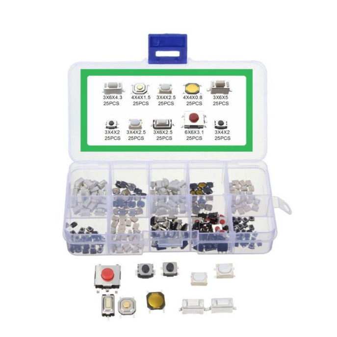 250PC 10Types Tactile Push Button Touch Switch Microswitch DIY Tool Accessories gallery