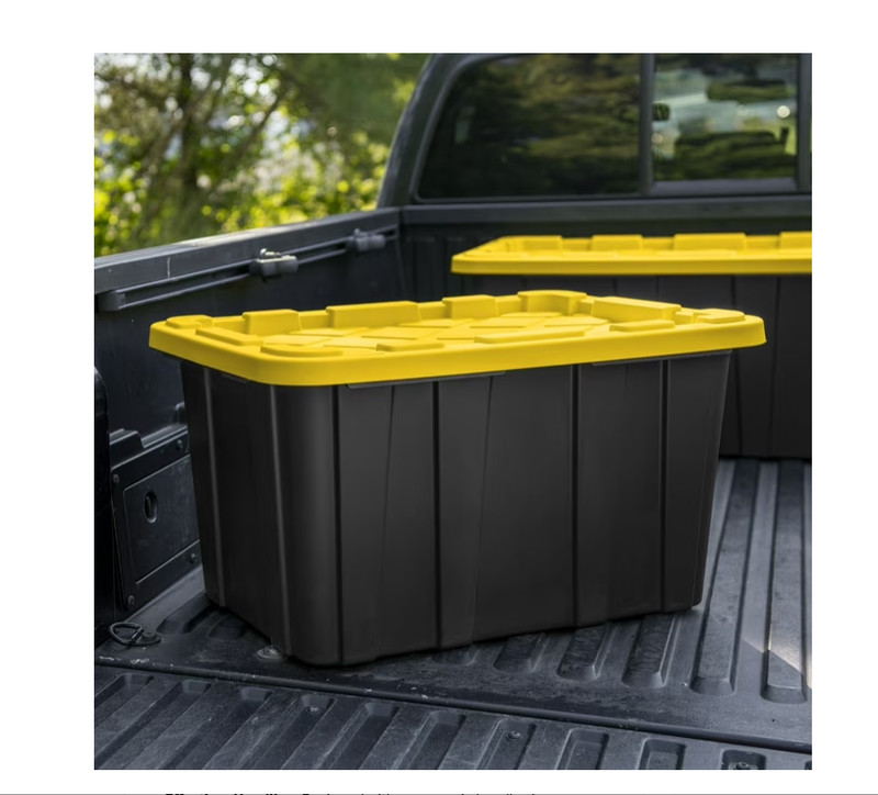 Sterilite Storage Bins 27 Gallon, Stackable Plastic Totes w/ Lids, Black Yellow gallery