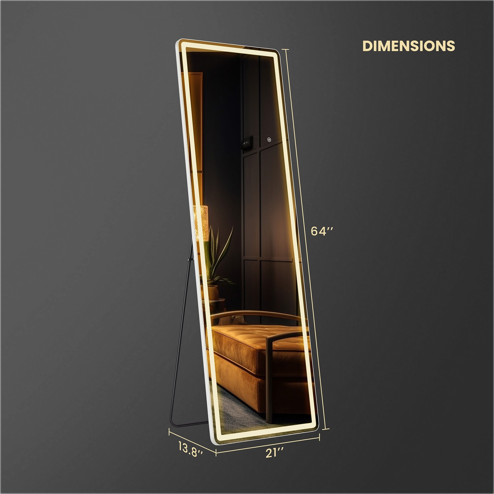 HOMEFLA 2 Sizes Full Body Mirror LED 3-Color Lighted Mirror-Leaning,Wall Mounted gallery