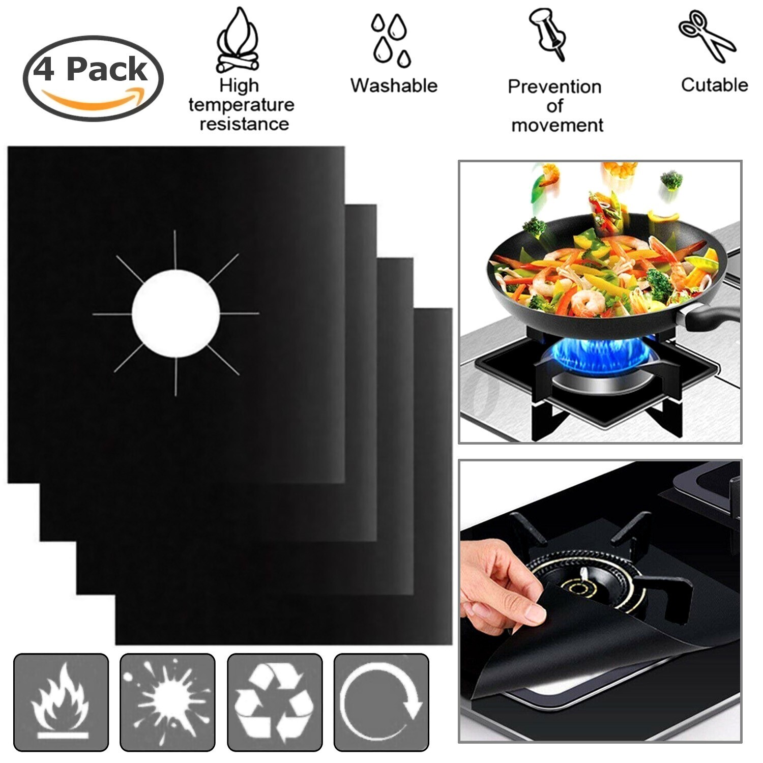 8 Reusable Non-Stick Gas Range Stove Top Burner Protectors - Easy Clean Liners gallery
