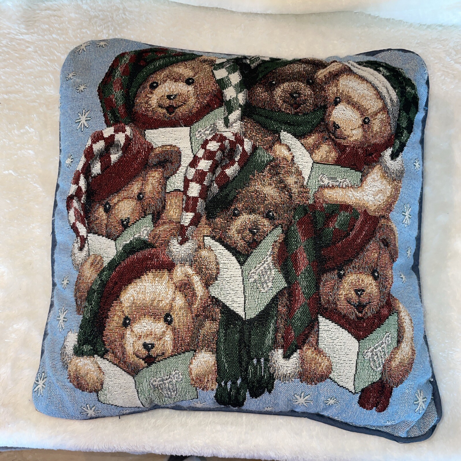 AMERICAN WEAVERS TEDDY BEAR WINTER SEASON Christmas Tapestry Pillow 15x15 gallery
