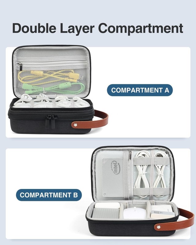 Double-Layer Hard Shell Electronics & Charger Travel Organizer Case (Black) gallery