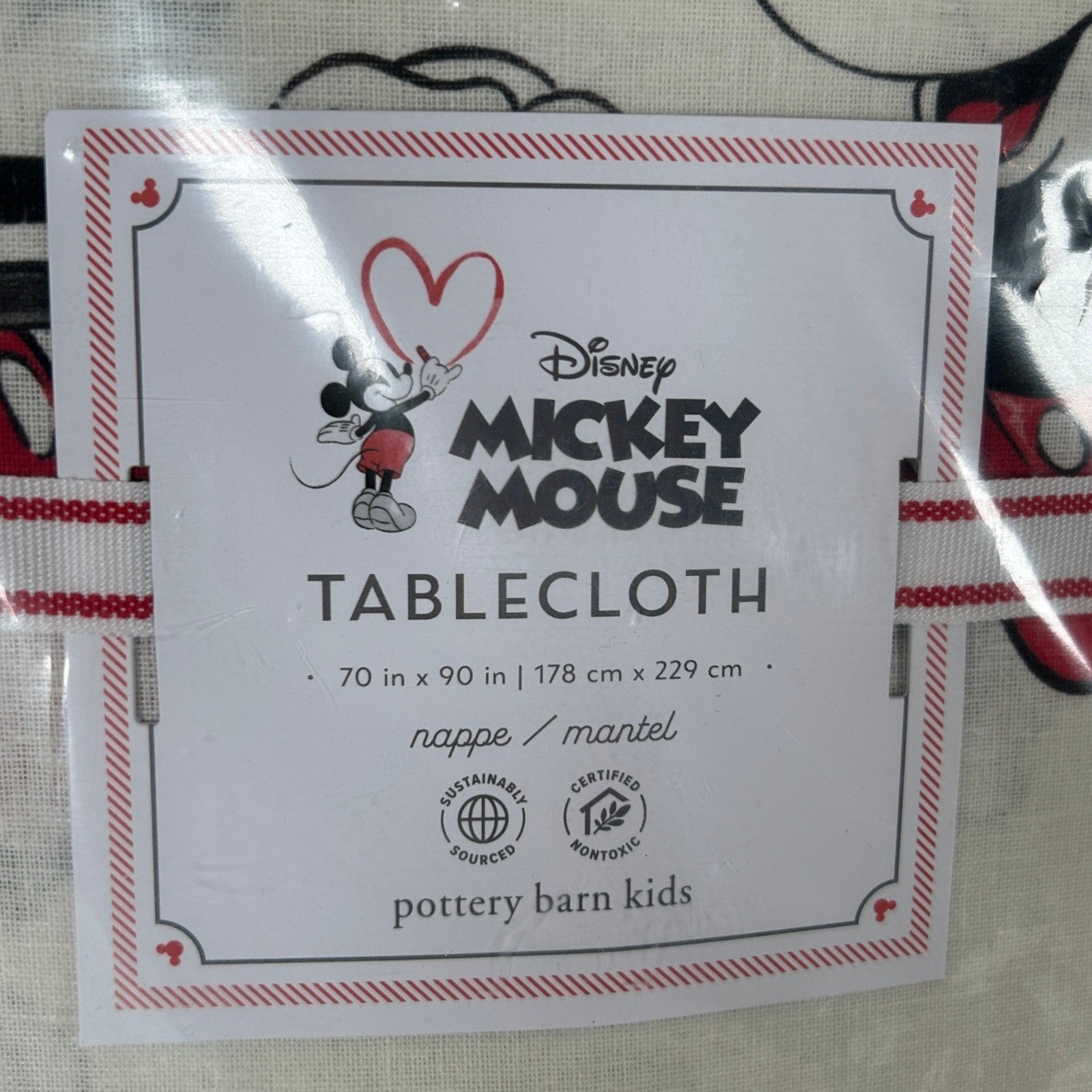 Pottery Barn Kid Disney Mickey Minnie Mouse Valentine Tablecloth 70x90 Red Heart gallery