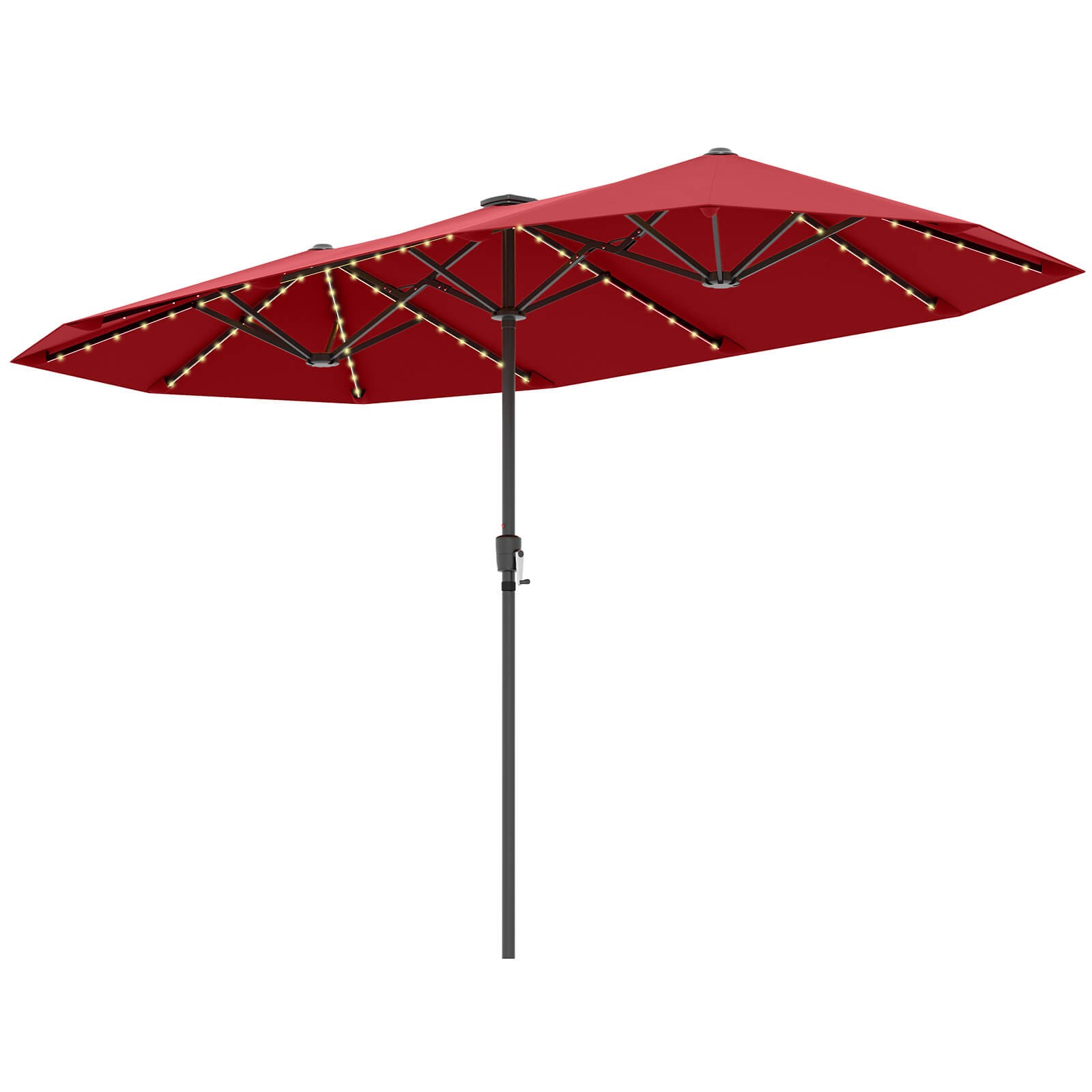 13 FT Large Patio Umbrella w/ LED Solar Lights Crank Handle 12 Heavy-Duty Ribs gallery