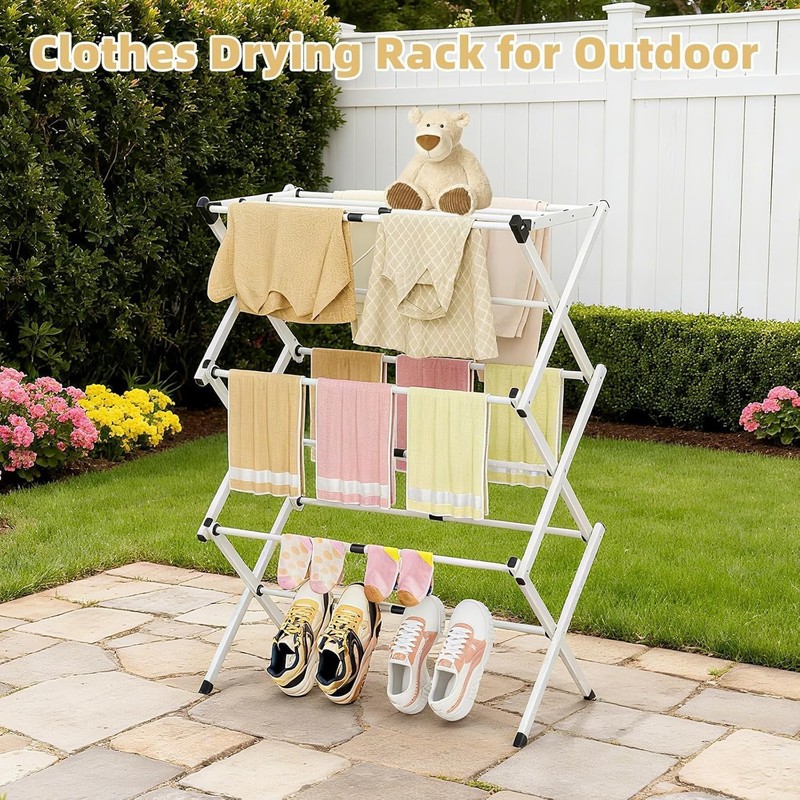 Space Saving Foldable Clothes Drying Rack, Extendable Rustproof, No Assembly gallery