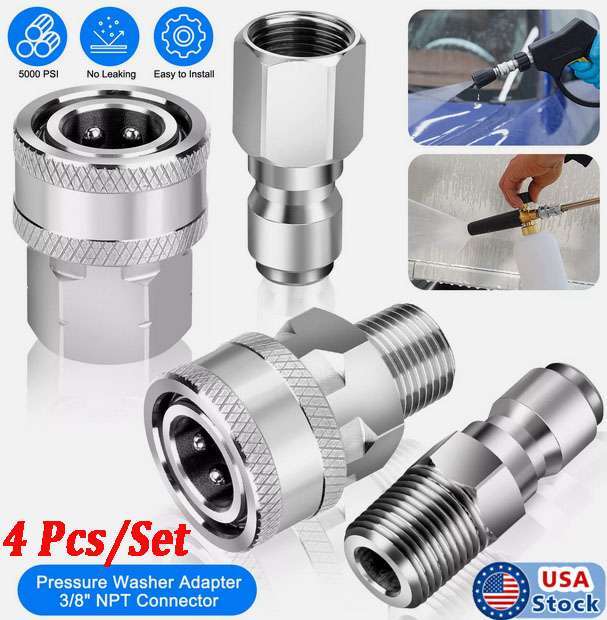 5000PSI Pressure Washer Quick Connect Fitting Stainless Steel 3/8" Hose Adapter gallery