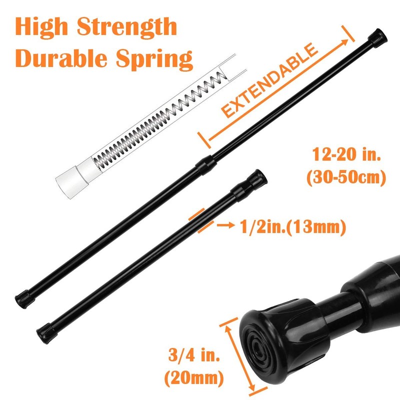 2 Pack Small Spring Tension Curtain Rod 12 to 20 Inch, Thin Tension Rod No Drill gallery