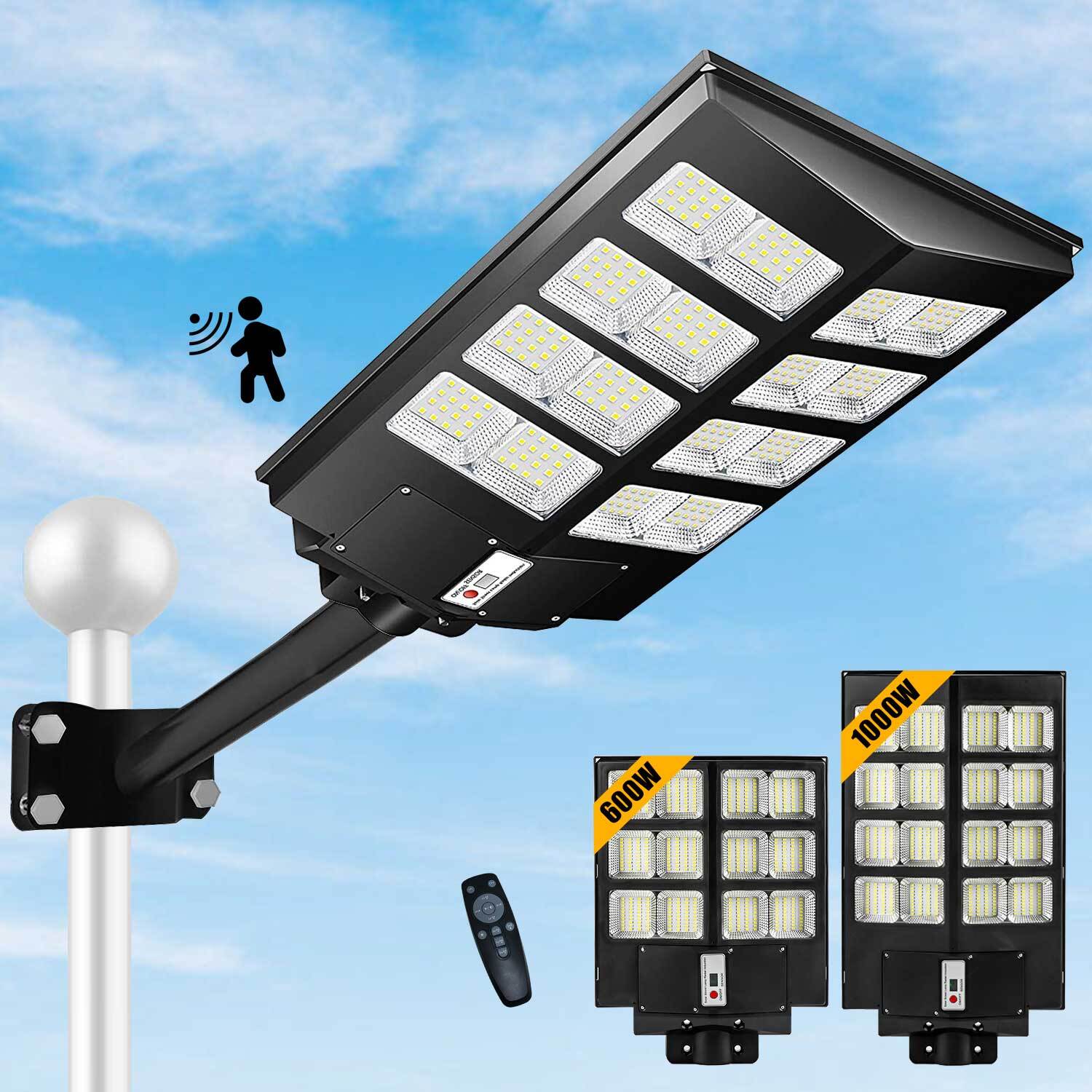 Weathproof 1000W 600W LED Solar Street Light 90000000LM Dust-Dawn Road Lamp+Pole gallery