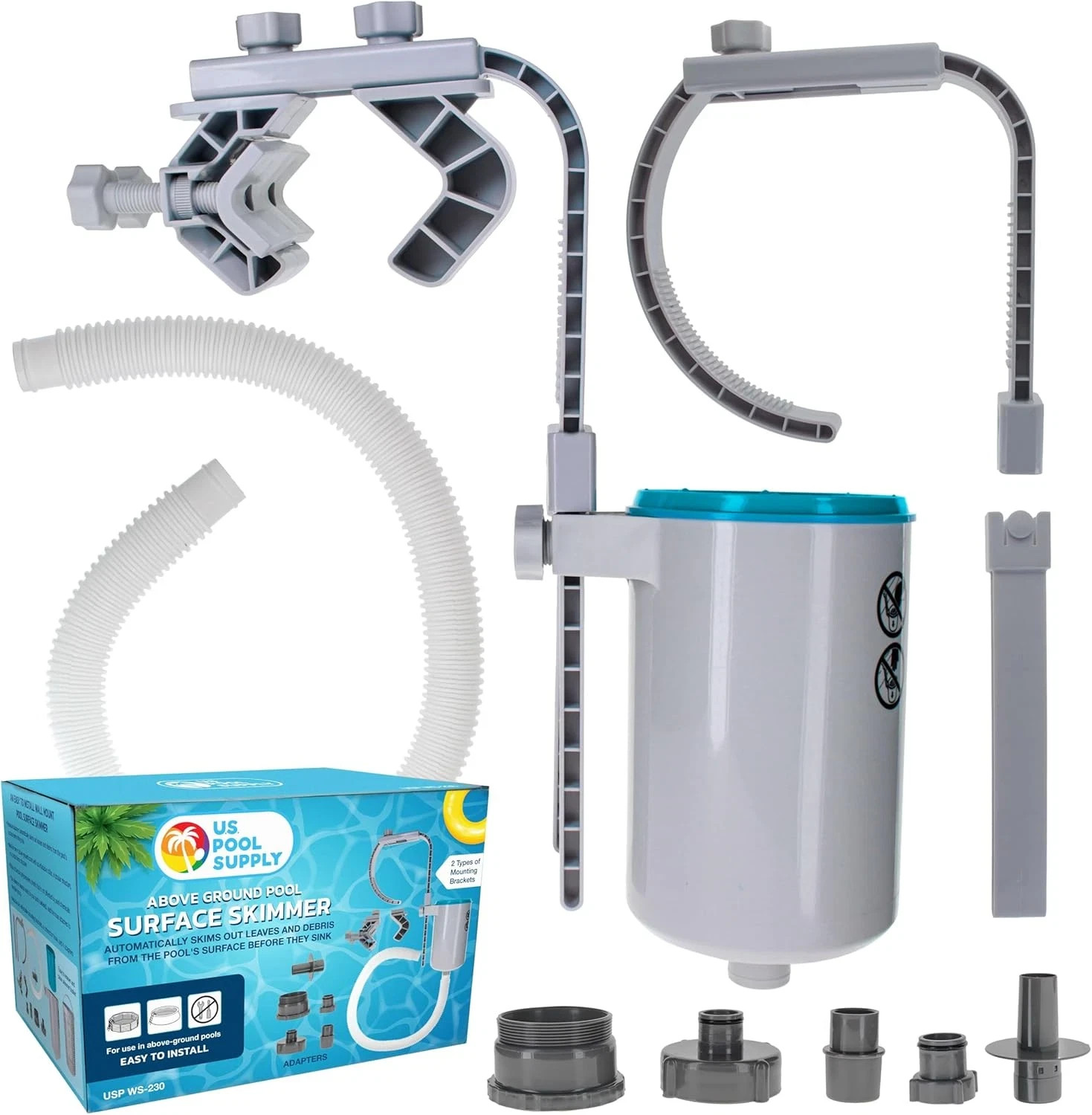 Pool Skimmer - above Ground Pool Skimmer, Floating Surface Skimmer, 5 Adapters, gallery