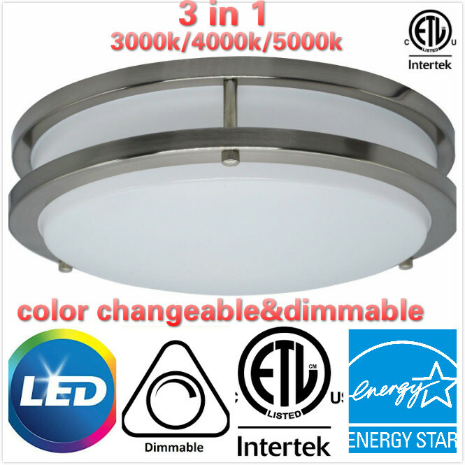 12/14/16 Inch 5 in1 DOUBLE RING Brushed Nickel Flush Mount Ceiling Lamp3/4/5/6K gallery
