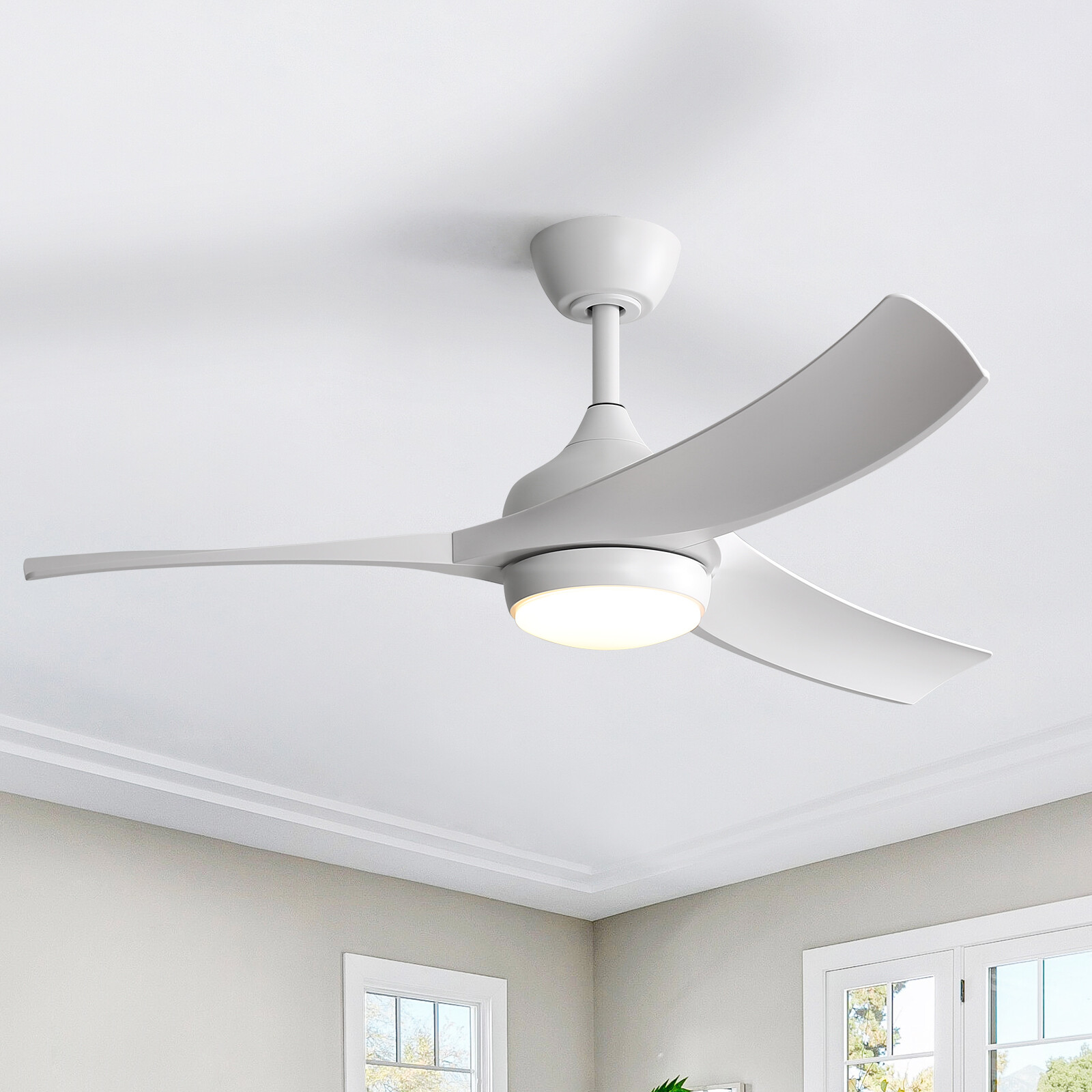 Sofucor 52in Simple White Ceiling Fan w/ 3 Downrods/3 Color Light/Remote Bedroom gallery