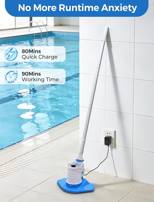 Leaf Vac Cordless Hoseless Pool Leaf Vacuum & Skimmer Rechargeable 90Min Runtime gallery