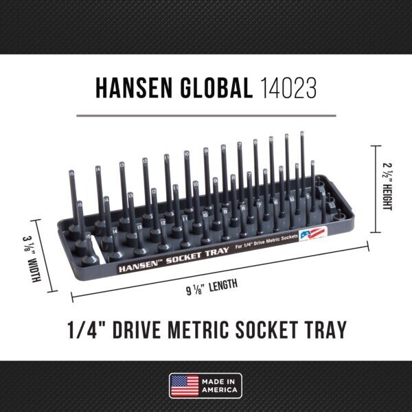 Hansen 1/4" Socket Tray Organizer Holder 3 Row Metric MM Shallow, Semi, Deep USA gallery
