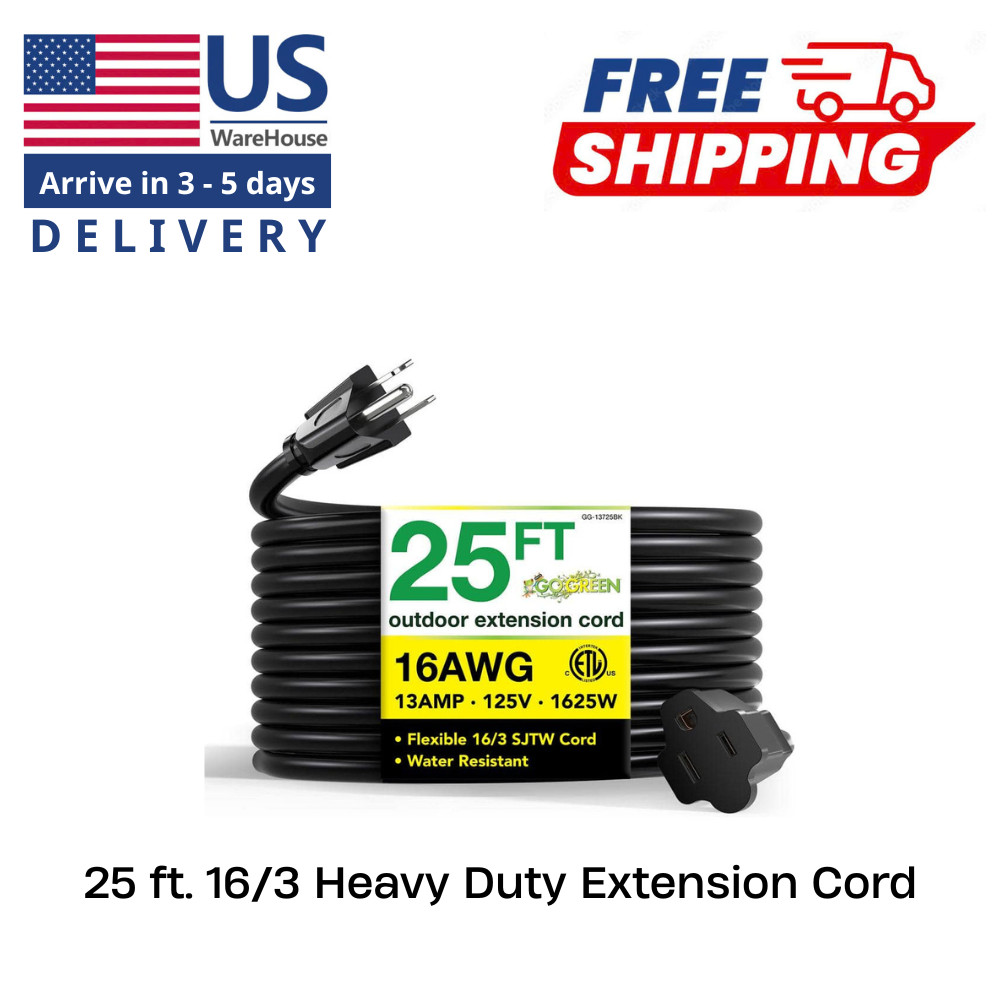 GoGreen Power 25 ft. 16/3 Heavy Duty Extension Cord - Black gallery