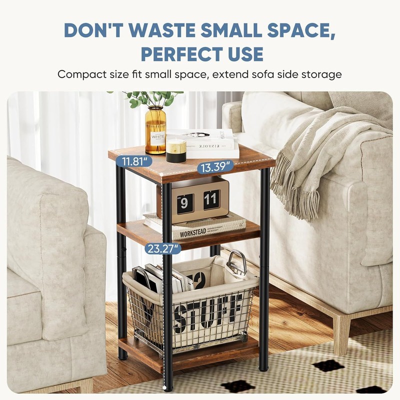 3-Tier End Table Small Side Table Storage Shelf Nightstand with Adjustable Feet gallery