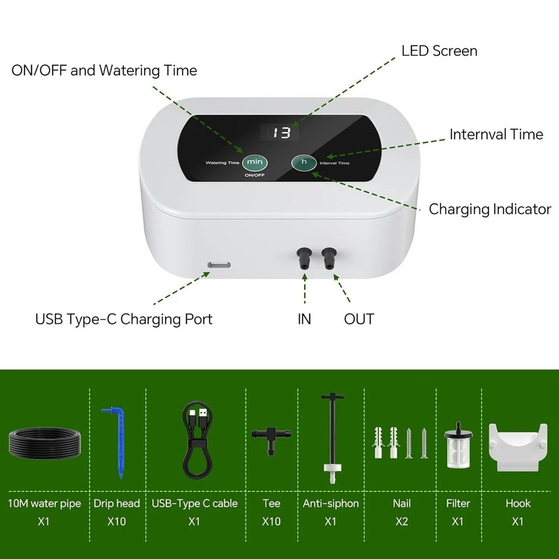 Solar Drip Irrigation System, Automatic Watering Kit for 15 Pots with 49ft Hose gallery