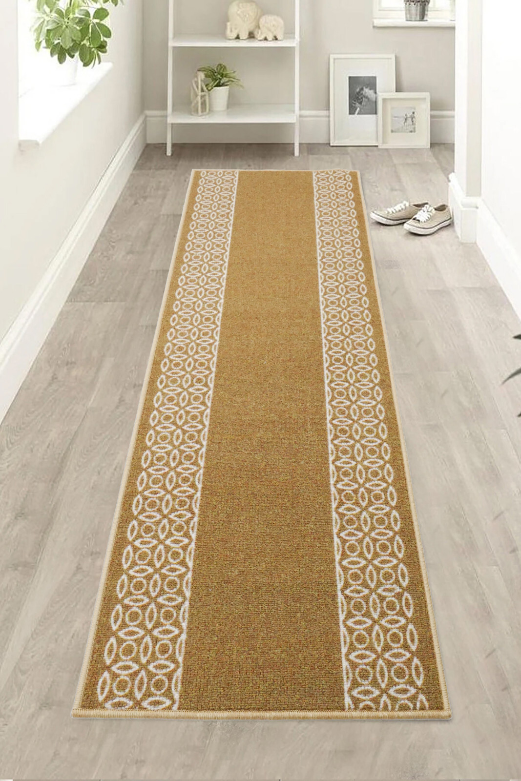 Custom Size Anti Slip Runner Rug Chain Beige Design Carpet 25" Wide for Hallway gallery