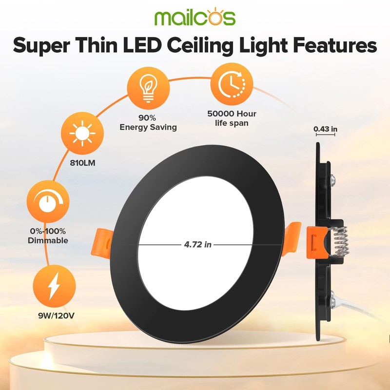 12 Pack 4" Ultra-Thin Dimmable LED Recessed Ceiling Lights, 5CCT, 810LM, Canless gallery