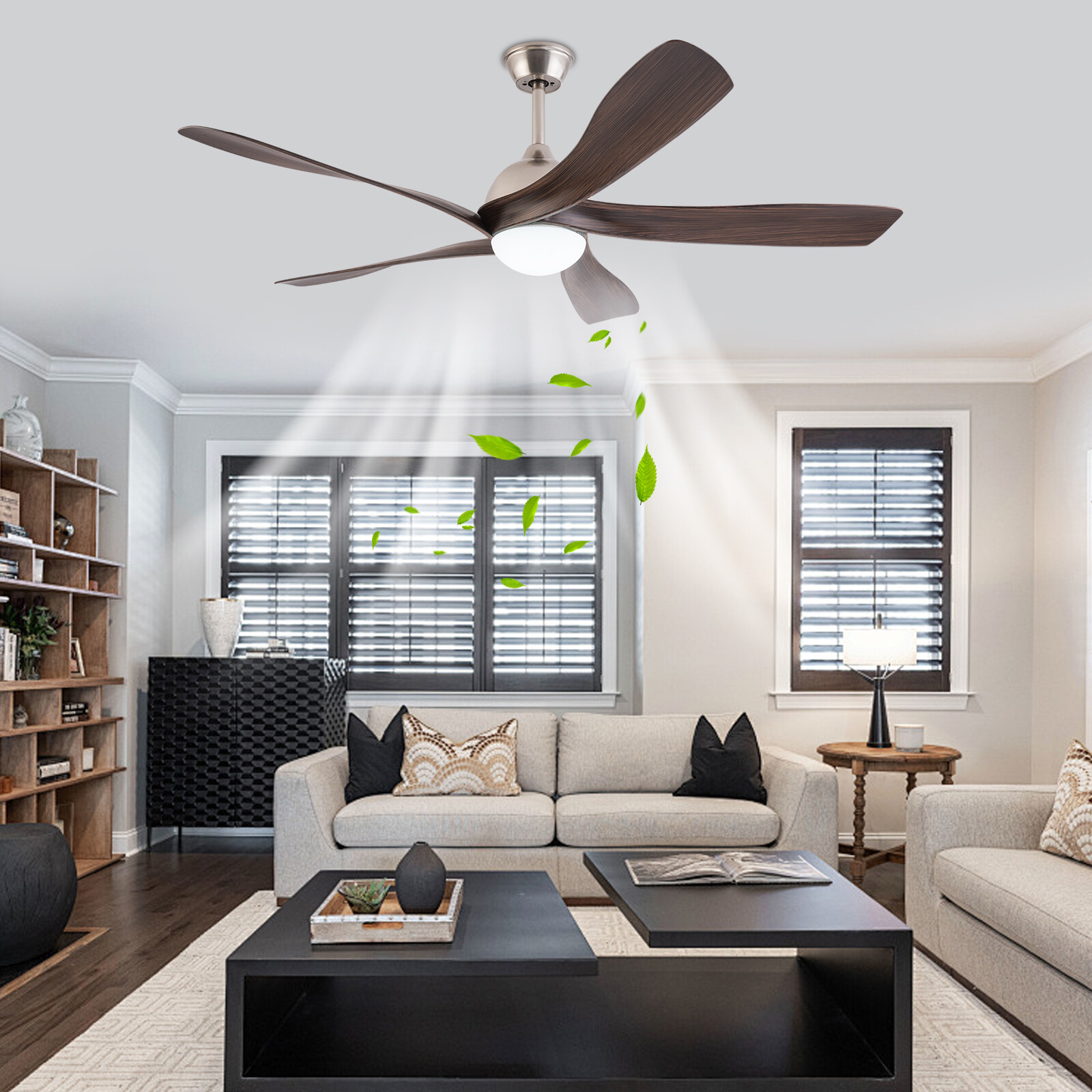 52 Inch Brown Ceiling Fan Lamp Contemporary Style for All Rooms with LED Light gallery