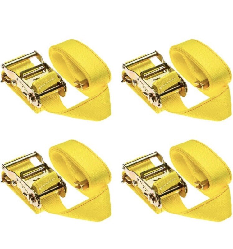 USCC 2 Inch x 12 Foot Yellow E-Track Ratchet Strap with Spring E Fittings - 4pk gallery