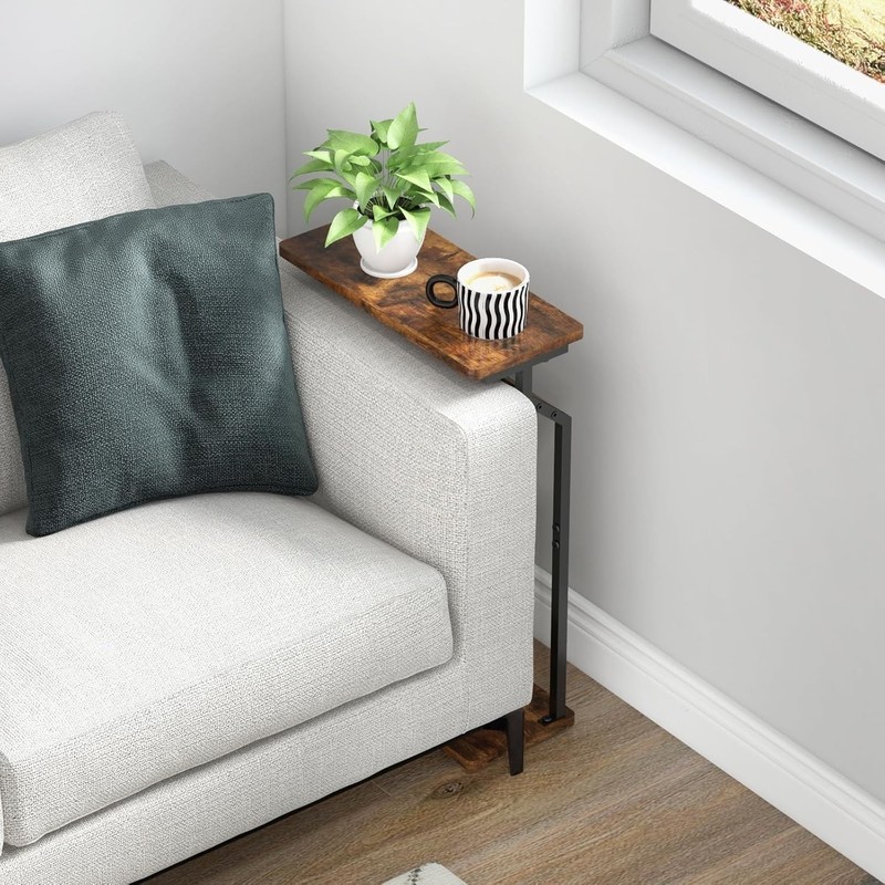 Narrow Side Table for Small Spaces, End Couch, Slim Rustic Brown gallery