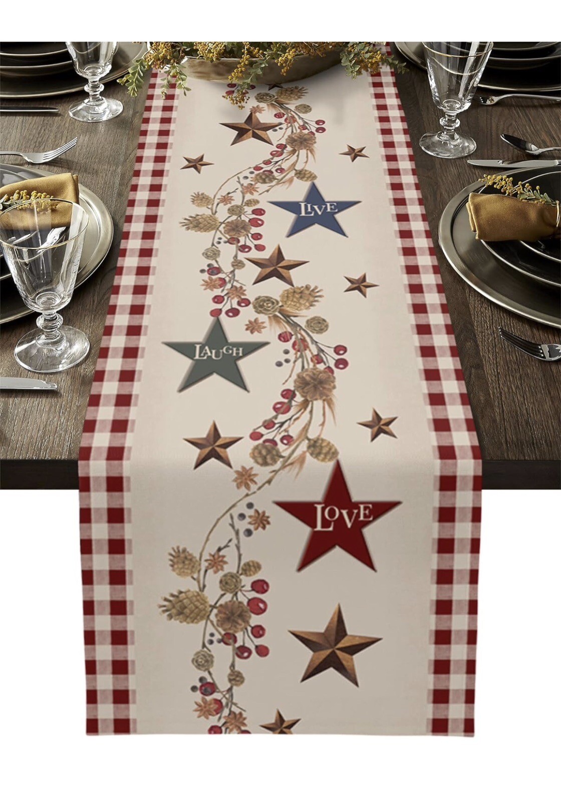 Table Runner Country Star Live Laugh Love Quote 13X70in gallery