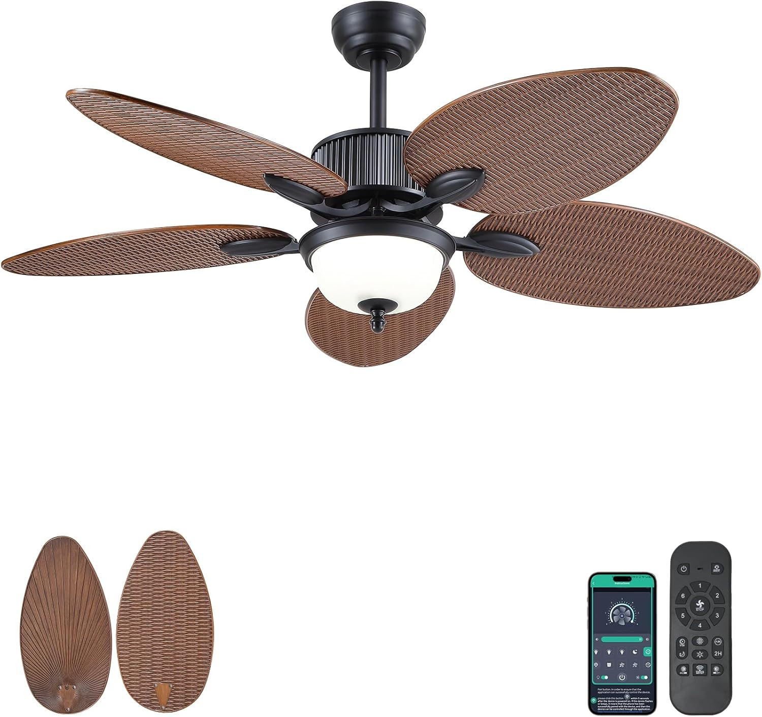 50 Inch Tropical Ceiling Fans with Lights, Palm Leaf Waterproof Outdoor Ceiling gallery