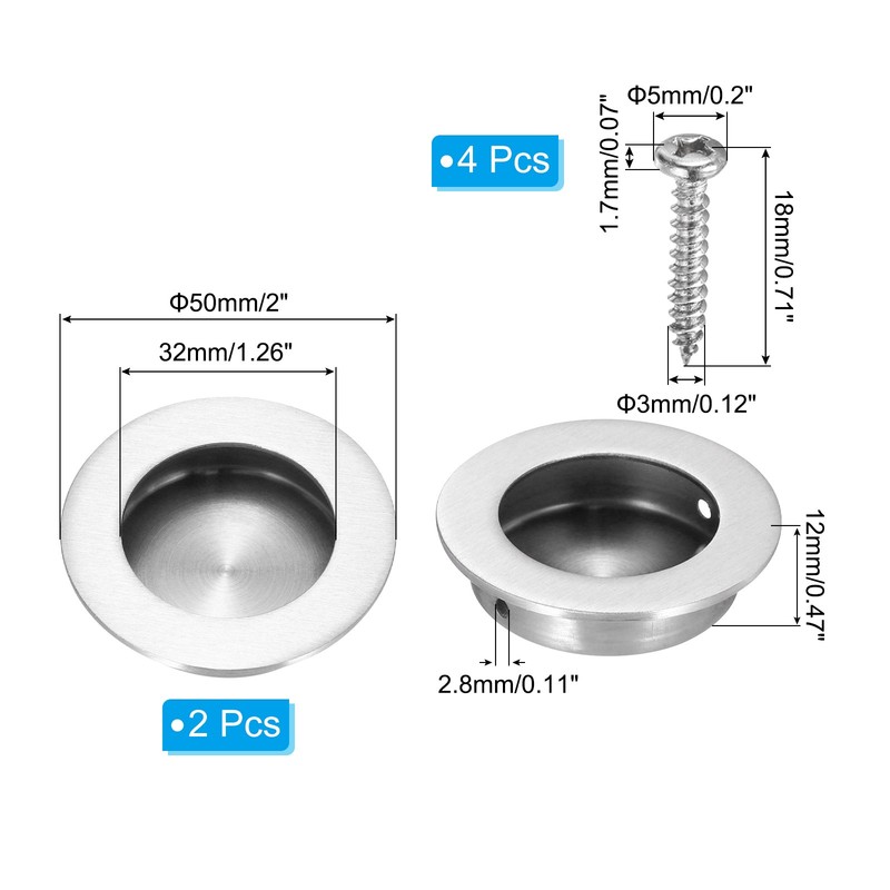 2Pcs Round Recessed Door Pulls 2" Dia Finger Pulls Cabinet Handles Silver gallery