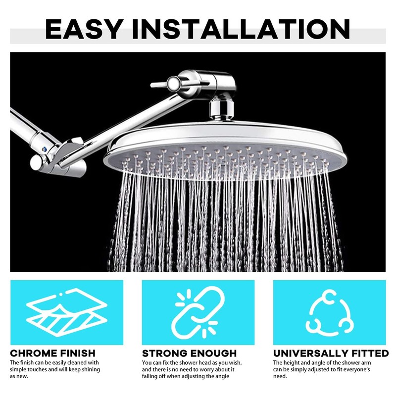 Rain Shower Head Extension Arm Stainless Steel Adjustable Shower Extension Ar... gallery