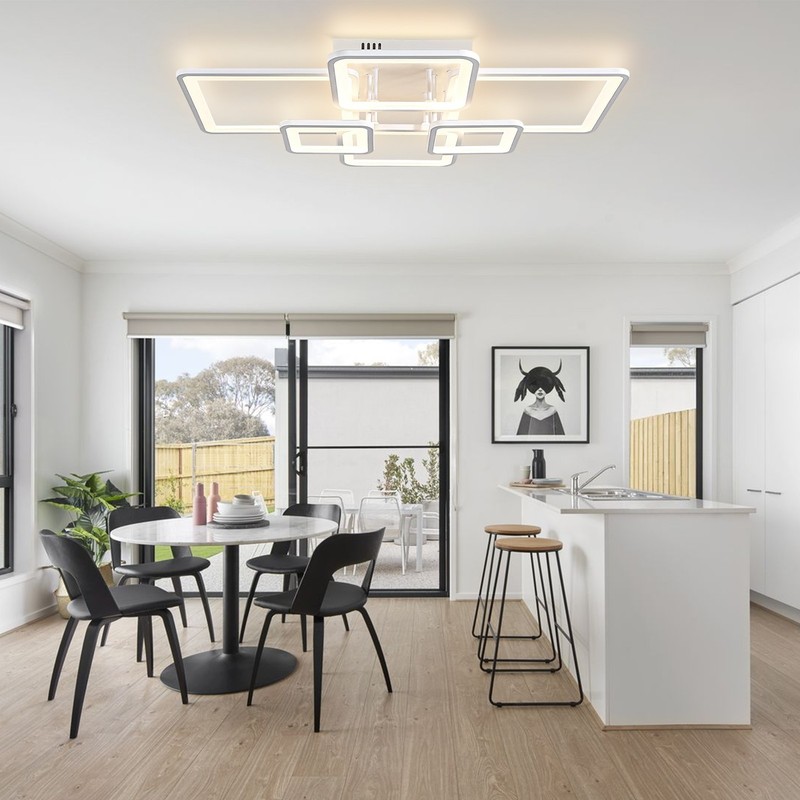 6-Ring LED Ceiling Light w/ Remote – Dimmable White for Bedroom & Living Room gallery