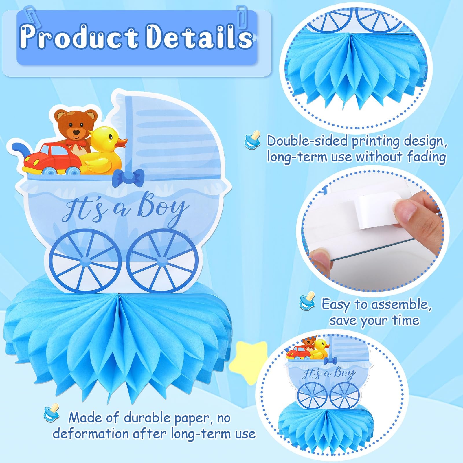 Blue Baby Shower Decorations - 10 Pcs Honeycomb Centerpieces Table Decor for Boy gallery