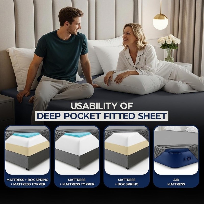 Deep Pocket Fitted Sheet Soft Microfiber Polyester Oversized Mattress 18-21 Inch gallery