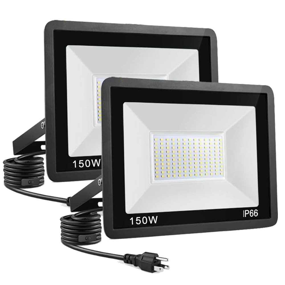 2-Pack 150W Super Bright LED Flood Lights, 16000lm, IP66 Waterproof, Outdoor Sec gallery