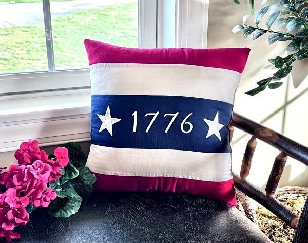 NEW PRIMITIVE AMERICANA PILLOW 1776 RED IVORY BLUE Patriotic 16" Stars Stripes gallery