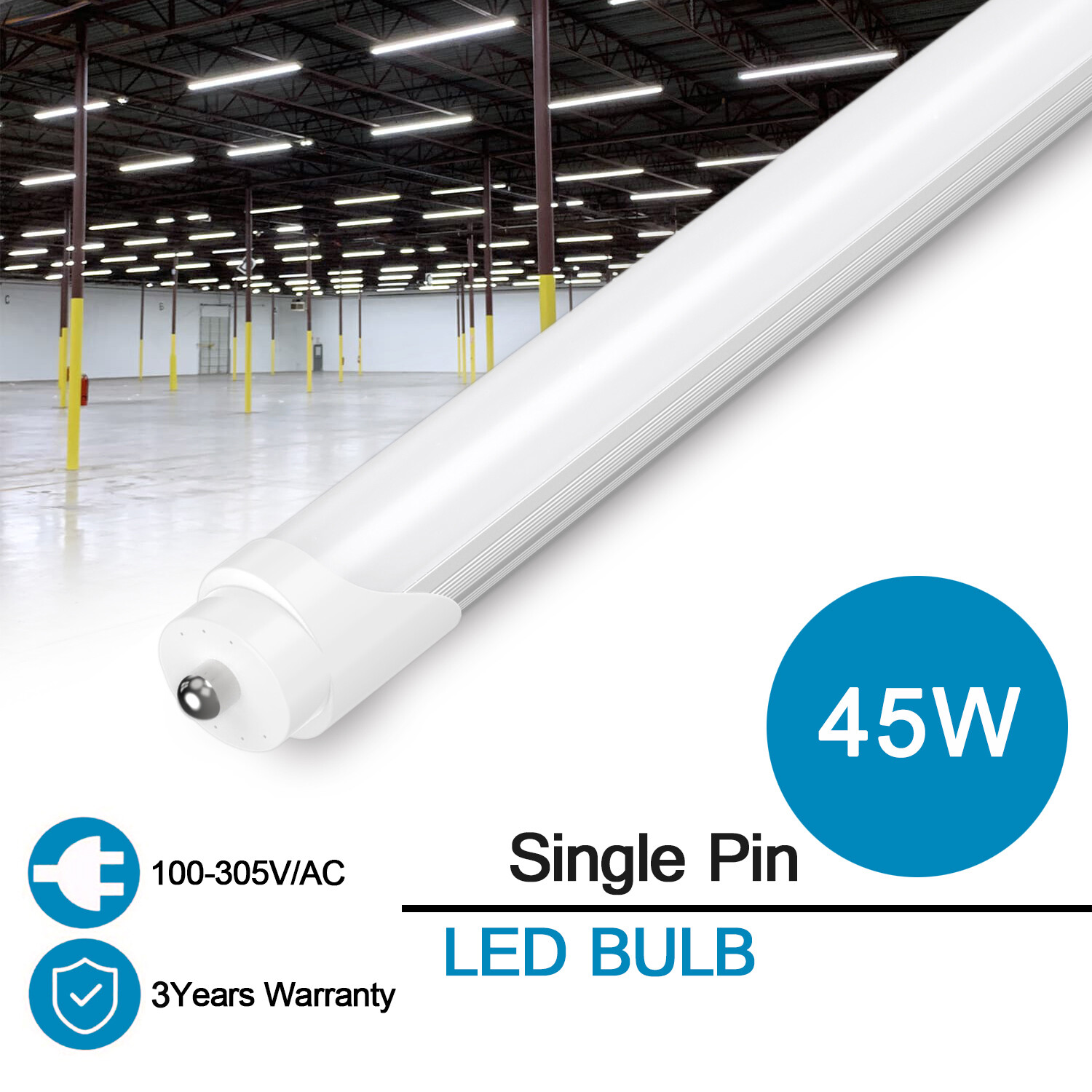 T8 8FT LED Shop Light Bulb Single Pin FA8 45W 72W LED Tube Lights Frosted 6500K gallery