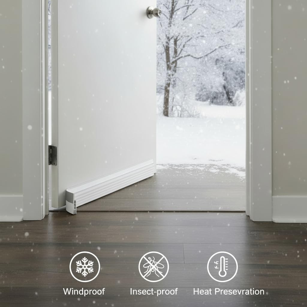 Premium Adjustable Door Draft Stopper - Under Sweep Weather black, Black gallery