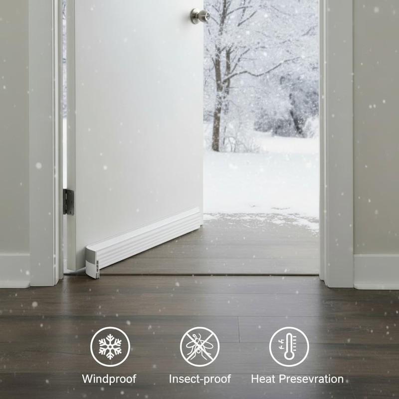 Premium Adjustable Door Draft Stopper - Under Sweep Weather black, Black gallery