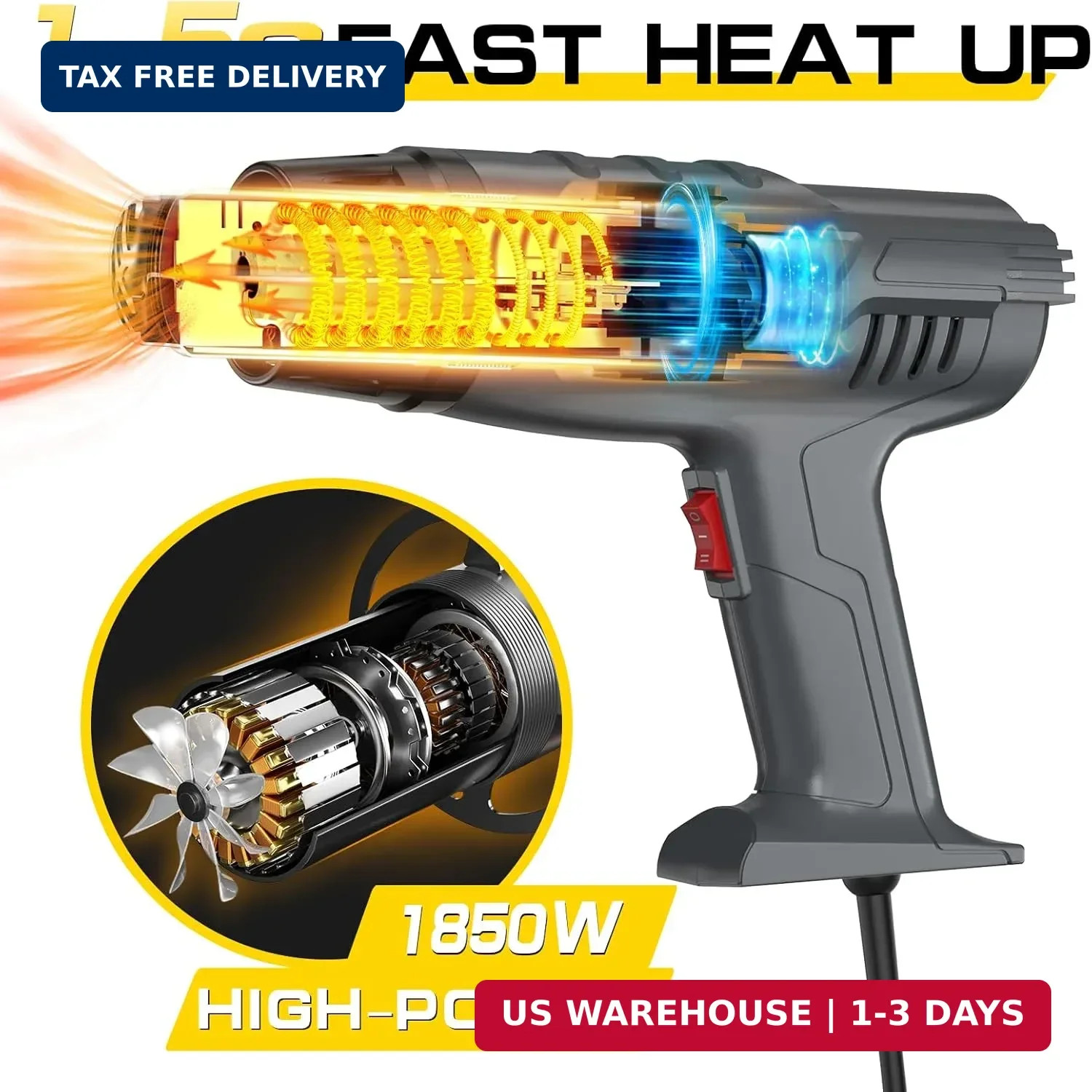 1850W Heat Gun 10 Variable Temperature Settings 112℉~1202℉（44℃- 650℃), Fast H... gallery